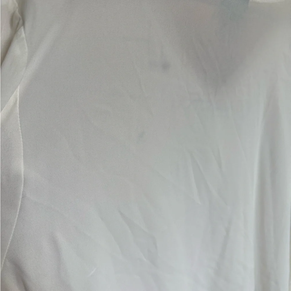 Liz Claiborne White Long Sleeve Blouse with Silver Trim V-Neck - Picture 5 of 5